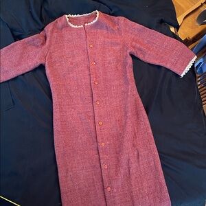 Vintage Red Long Sleeve midi Dress with White Trim